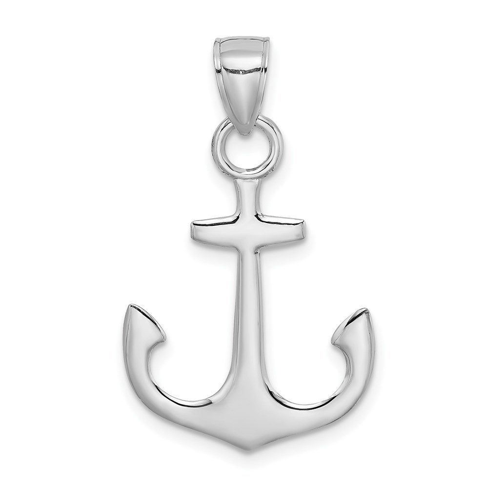 14K White Gold Nautical Polished 3-D Anchor Small Necklace Charm Pendant